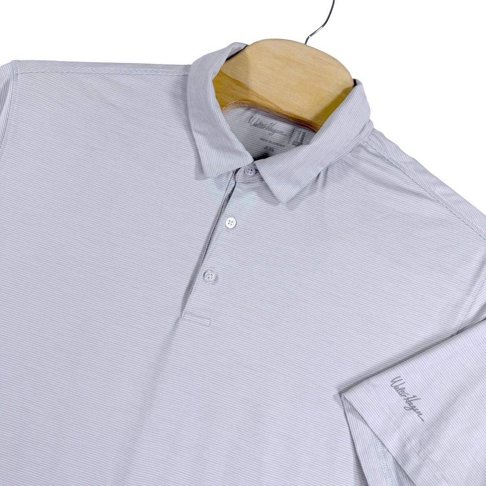 Walter Hagen Polo Shirt Mens XXL Grey White Micro Stripe Performance Golf Short